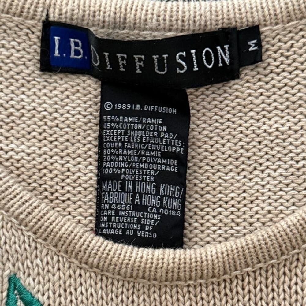 IB DIFFUSION Ramie/Cotton Embroidered Floral Crewneck Long Slv Sweater Beige M - Picture 3 of 4